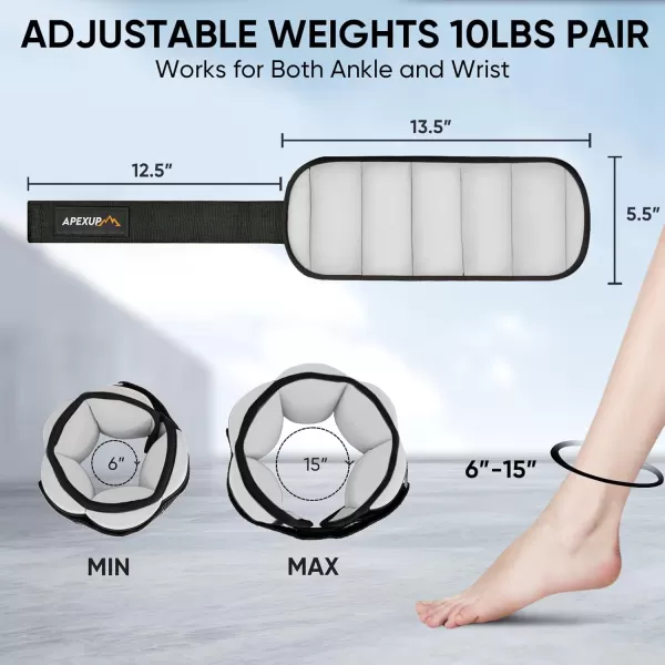 APEXUP 10lbsPair Adjustable Ankle Weights for Women and Men Modularized Leg Weight Straps for Yoga Walking Running Aerobics GymGray