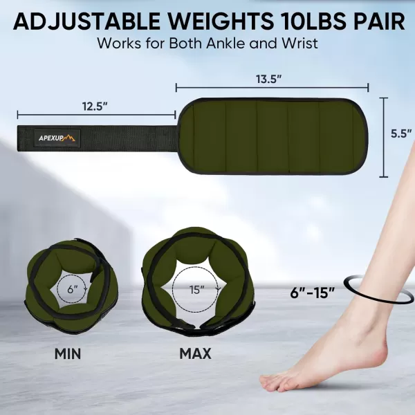 APEXUP 10lbsPair Adjustable Ankle Weights for Women and Men Modularized Leg Weight Straps for Yoga Walking Running Aerobics GymGreen