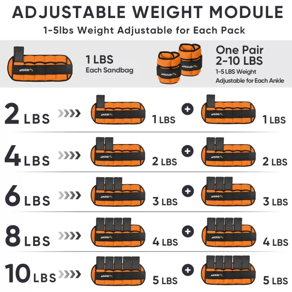 APEXUP 10lbsPair Adjustable Ankle Weights for Women and Men Modularized Leg Weight Straps for Yoga Walking Running Aerobics GymOrange