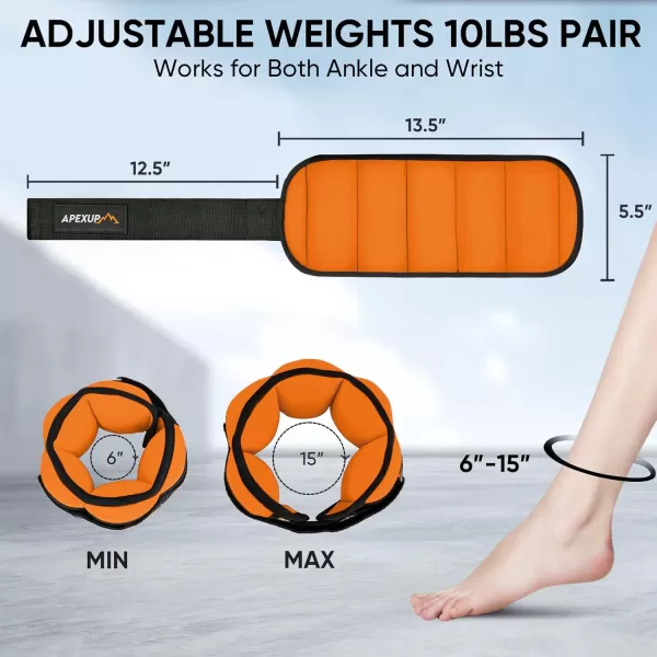 APEXUP 10lbsPair Adjustable Ankle Weights for Women and Men Modularized Leg Weight Straps for Yoga Walking Running Aerobics GymOrange
