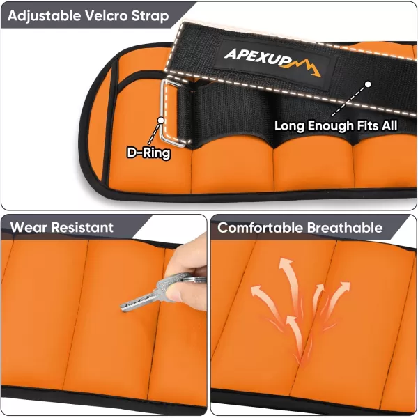 APEXUP 10lbsPair Adjustable Ankle Weights for Women and Men Modularized Leg Weight Straps for Yoga Walking Running Aerobics GymOrange