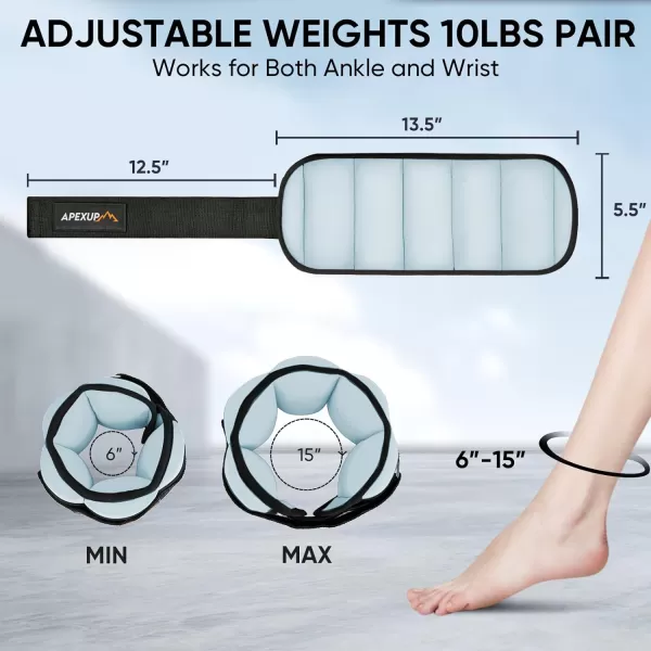 APEXUP 10lbsPair Adjustable Ankle Weights for Women and Men Modularized Leg Weight Straps for Yoga Walking Running Aerobics GymPastel Blue