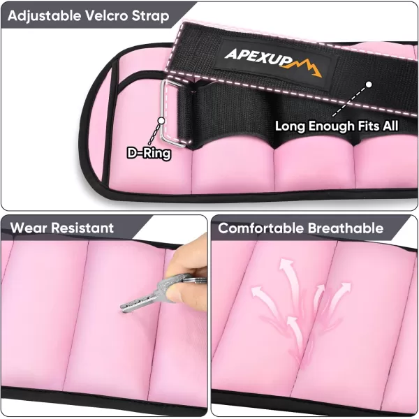 APEXUP 10lbsPair Adjustable Ankle Weights for Women and Men Modularized Leg Weight Straps for Yoga Walking Running Aerobics GymPastel Pink