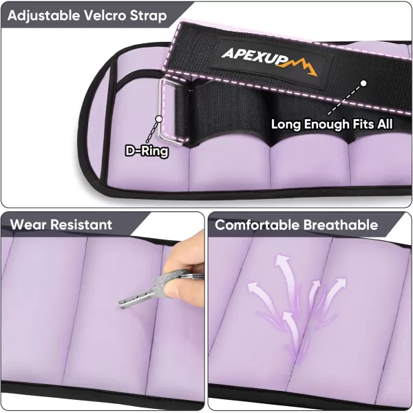 APEXUP 10lbsPair Adjustable Ankle Weights for Women and Men Modularized Leg Weight Straps for Yoga Walking Running Aerobics GymPastel Purple