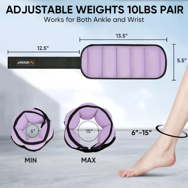 APEXUP 10lbsPair Adjustable Ankle Weights for Women and Men Modularized Leg Weight Straps for Yoga Walking Running Aerobics GymPastel Purple