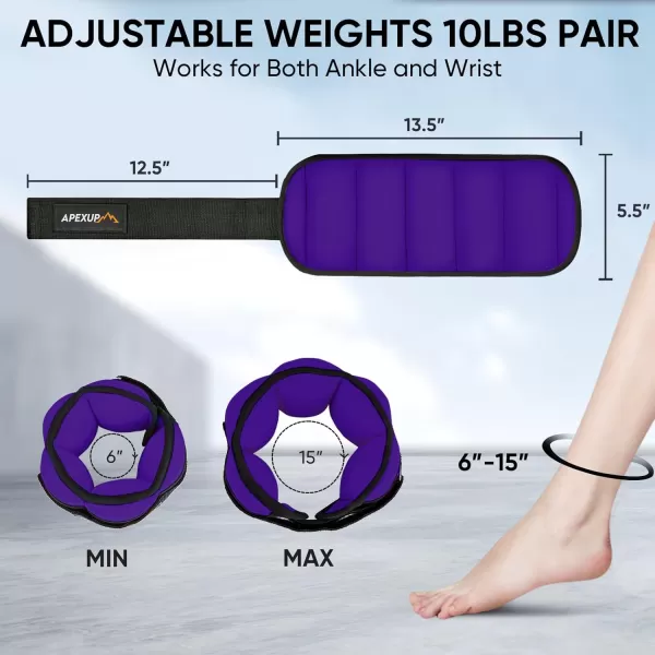 APEXUP 10lbsPair Adjustable Ankle Weights for Women and Men Modularized Leg Weight Straps for Yoga Walking Running Aerobics GymPurple