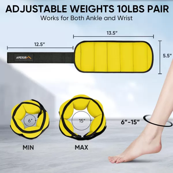 APEXUP 10lbsPair Adjustable Ankle Weights for Women and Men Modularized Leg Weight Straps for Yoga Walking Running Aerobics GymYellow