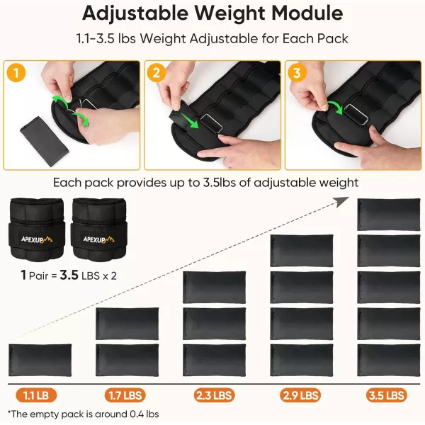 APEXUP 7 lbsPair Adjustable Ankle Weights for Women and Men Modularized Leg Weight Straps for Yoga Walking Running Aerobics GymBlack