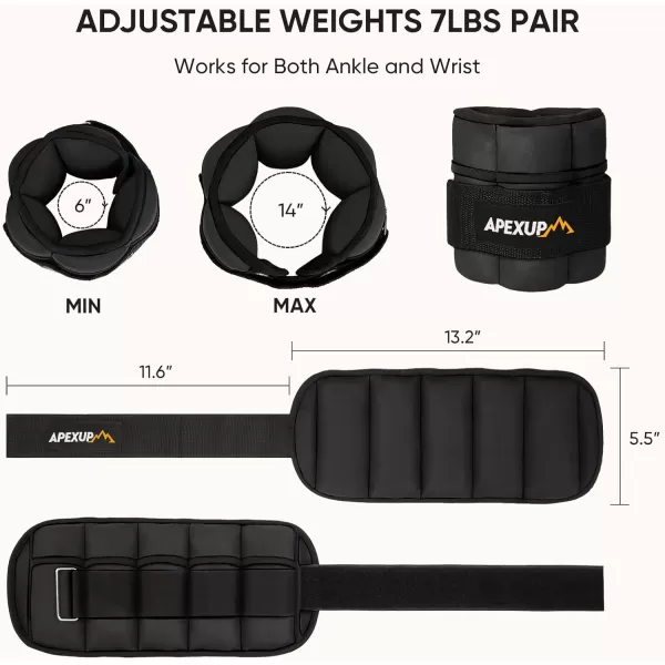APEXUP 7 lbsPair Adjustable Ankle Weights for Women and Men Modularized Leg Weight Straps for Yoga Walking Running Aerobics GymBlack