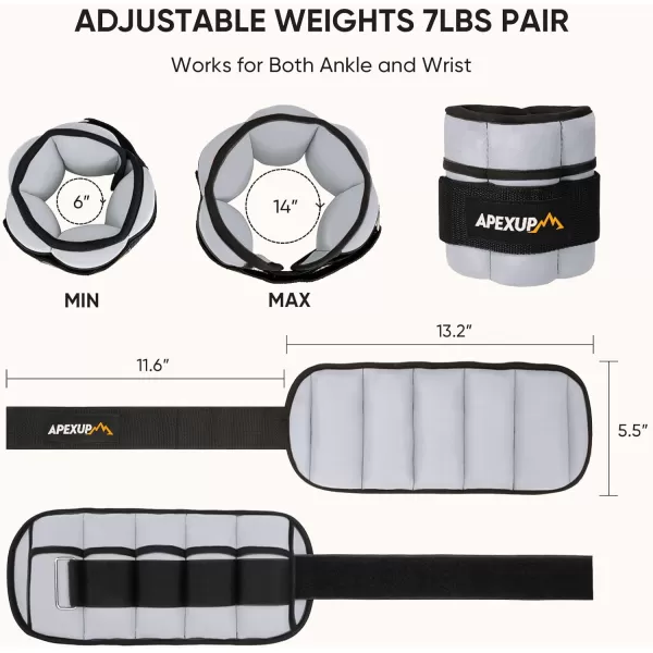 APEXUP 7 lbsPair Adjustable Ankle Weights for Women and Men Modularized Leg Weight Straps for Yoga Walking Running Aerobics GymGray