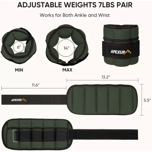 APEXUP 7 lbsPair Adjustable Ankle Weights for Women and Men Modularized Leg Weight Straps for Yoga Walking Running Aerobics GymGreen