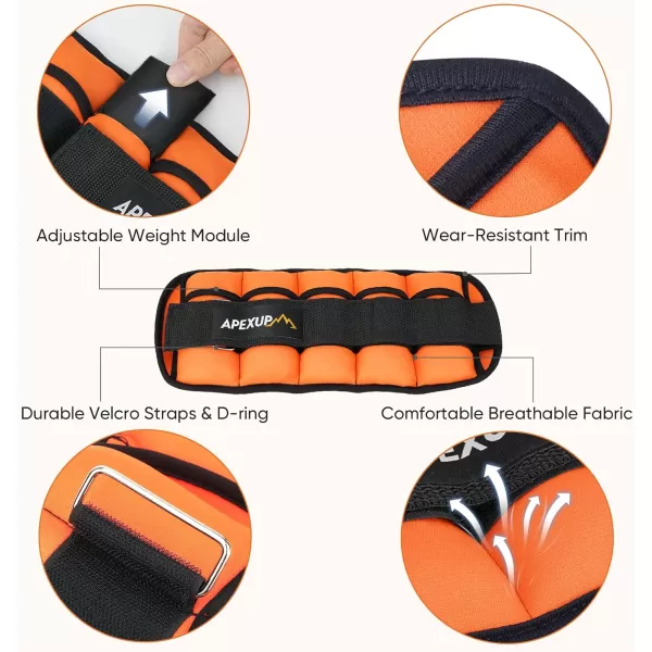 APEXUP 7 lbsPair Adjustable Ankle Weights for Women and Men Modularized Leg Weight Straps for Yoga Walking Running Aerobics GymOrange