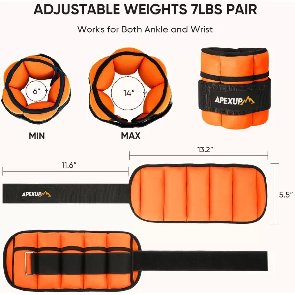 APEXUP 7 lbsPair Adjustable Ankle Weights for Women and Men Modularized Leg Weight Straps for Yoga Walking Running Aerobics GymOrange