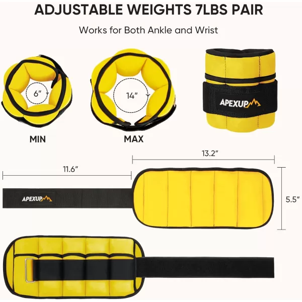 APEXUP 7 lbsPair Adjustable Ankle Weights for Women and Men Modularized Leg Weight Straps for Yoga Walking Running Aerobics GymYellow