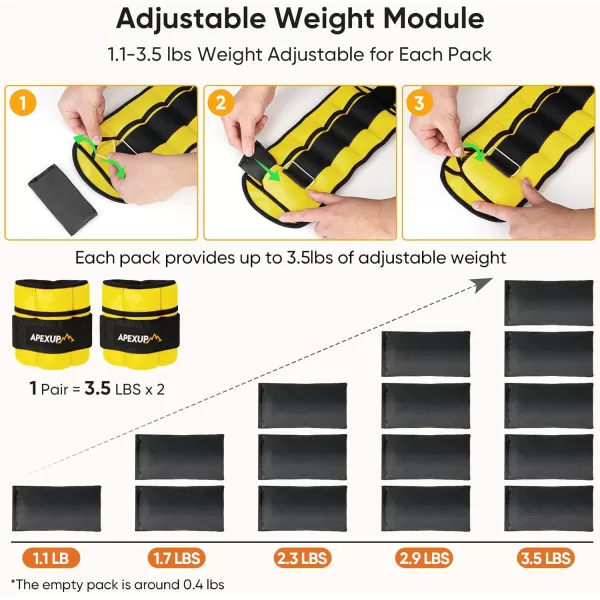 APEXUP 7 lbsPair Adjustable Ankle Weights for Women and Men Modularized Leg Weight Straps for Yoga Walking Running Aerobics GymYellow