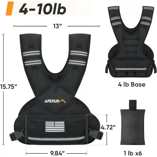 APEXUP Adjustable Weighted Vest 410lb1218lb2032lb Vest with 6 Ironsand Weights and Large Pocket Weight Vest for Men and Women Strength Training Running Fitness Walking410lbs