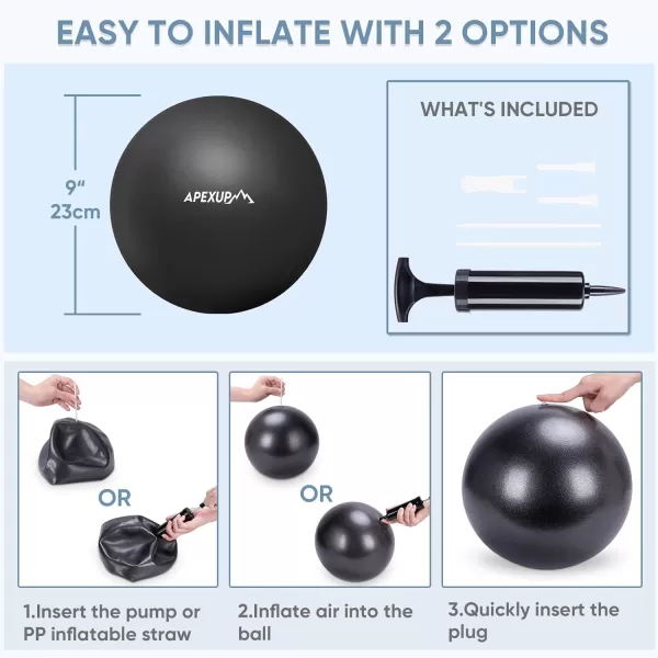 APEXUP Pilates Ball 9 Inch Small Exercise Ball Mini Core Ball Yoga Ball for Pilates Stability Workout Core Training Fitness Barre Physical Therapy BalanceBlack