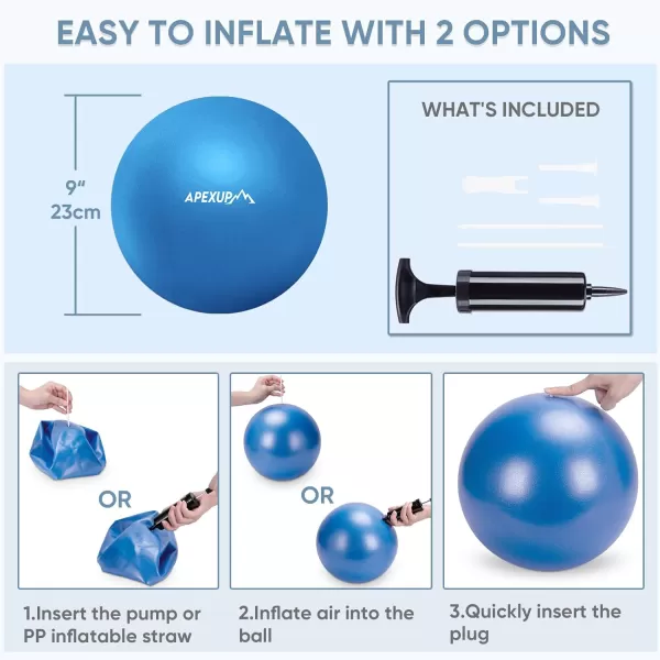 APEXUP Pilates Ball 9 Inch Small Exercise Ball Mini Core Ball Yoga Ball for Pilates Stability Workout Core Training Fitness Barre Physical Therapy BalanceBlue