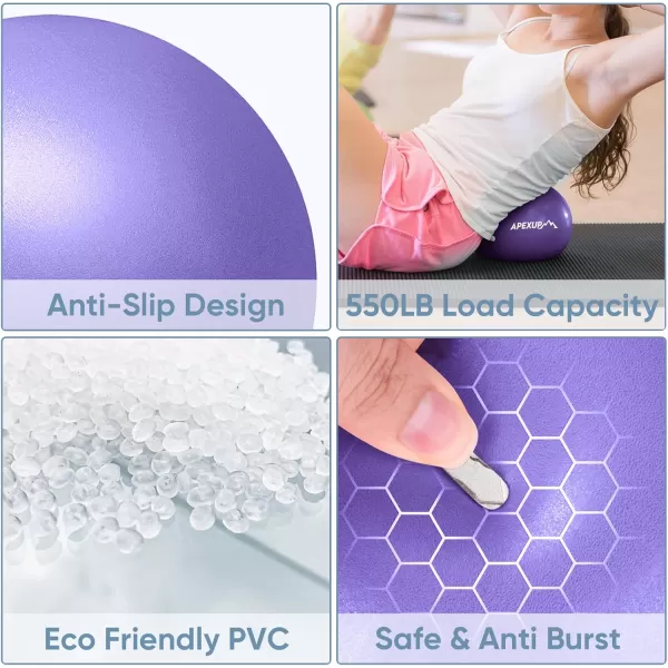 APEXUP Pilates Ball 9 Inch Small Exercise Ball Mini Core Ball Yoga Ball for Pilates Stability Workout Core Training Fitness Barre Physical Therapy BalancePurple