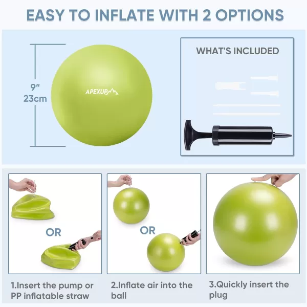 APEXUP Pilates Ball 9 Inch Small Exercise Ball Mini Core Ball Yoga Ball for Pilates Stability Workout Core Training Fitness Barre Physical Therapy BalanceGreen