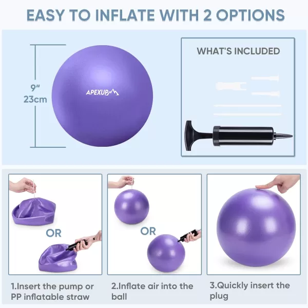 APEXUP Pilates Ball 9 Inch Small Exercise Ball Mini Core Ball Yoga Ball for Pilates Stability Workout Core Training Fitness Barre Physical Therapy BalancePurple