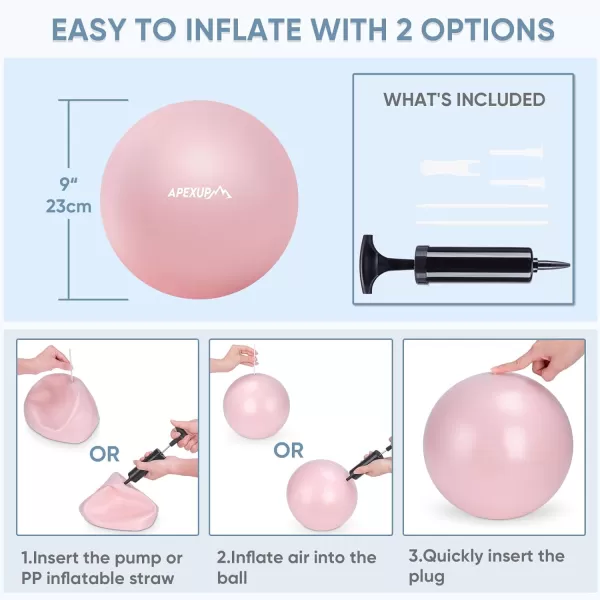 APEXUP Pilates Ball 9 Inch Small Exercise Ball Mini Core Ball Yoga Ball for Pilates Stability Workout Core Training Fitness Barre Physical Therapy BalancePink