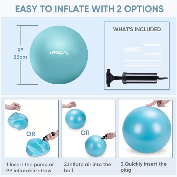 APEXUP Pilates Ball 9 Inch Small Exercise Ball Mini Core Ball Yoga Ball for Pilates Stability Workout Core Training Fitness Barre Physical Therapy BalanceLight Blue