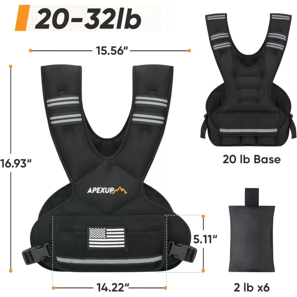 APEXUP Adjustable Weighted Vest 410lb1218lb2032lb Vest with 6 Ironsand Weights and Large Pocket Weight Vest for Men and Women Strength Training Running Fitness Walking2032lbs