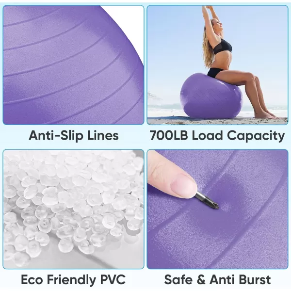 APEXUP Yoga Ball Exercise Ball Anti Slip Stability Ball Chair Heavy Duty Large Gym Ball for Fitness Balance Core Workout and Physical TherapyPurple