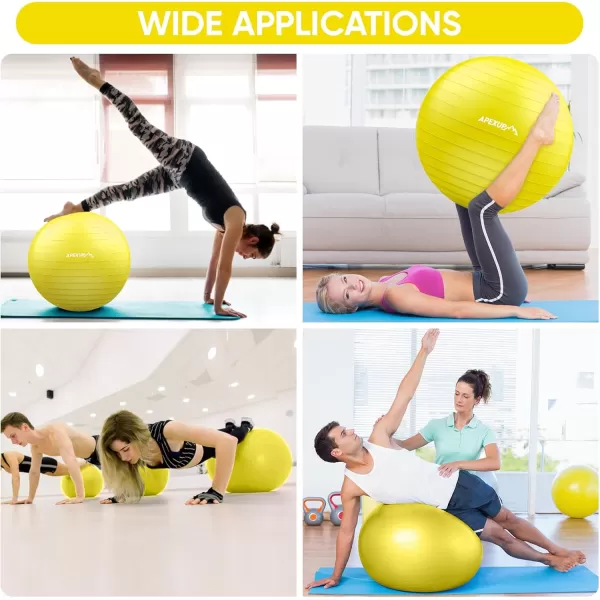 APEXUP Yoga Ball Exercise Ball Anti Slip Stability Ball Chair Heavy Duty Large Gym Ball for Fitness Balance Core Workout and Physical TherapyYellow