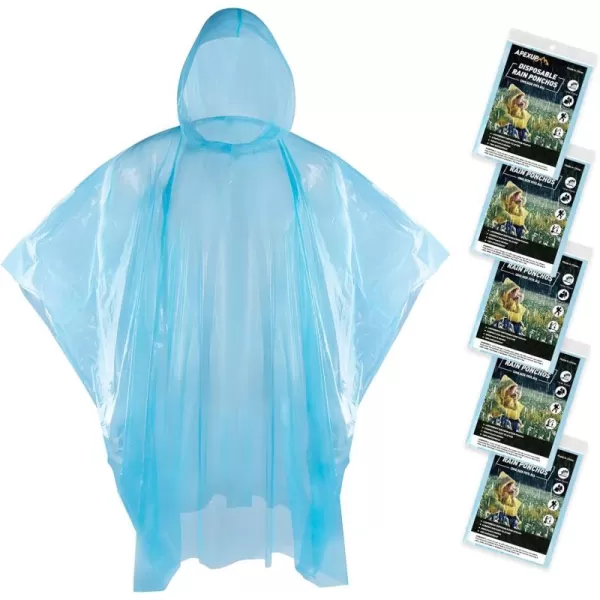 APEXUP Disposable Rain Ponchos for Adults Emergency Rain Poncho for Camping Hiking TravellingBlue 5 Pack