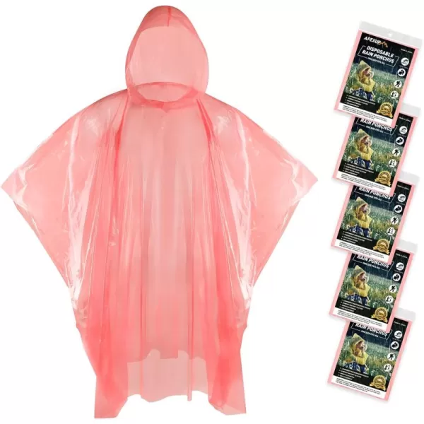 APEXUP Disposable Rain Ponchos for Adults Emergency Rain Poncho for Camping Hiking TravellingRed 5 Pack