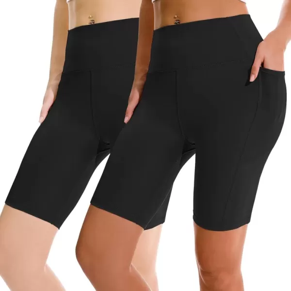 APEXUP Workout Shorts 8quot Biker Shorts Women High Waist Spandex Yoga Shorts with Side ampamp Inner PocketsBlack