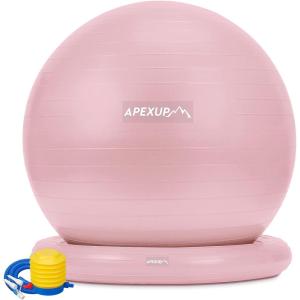 imageAPEXUP Yoga Ball Chair Exercise Ball Chair with Base for Office Anti Slip Stability Ball Fitness Ball Seat Home Gym Workout Ball Balance Ball with Pump Blue XLPink