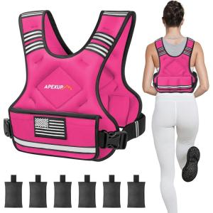 imageAPEXUP Adjustable Weighted Vest 410lb1218lb2032lb Vest with 6 Ironsand Weights and Large Pocket Weight Vest for Men Women Strength Training Running WalkingPink