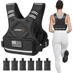 imageAPEXUP Adjustable Weighted Vest 410lb1218lb2032lb Vest with 6 Ironsand Weights and Large Pocket Weight Vest for Men Women Strength Training Running WalkingBlack