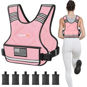 imageAPEXUP Adjustable Weighted Vest 410lb1218lb2032lb Vest with 6 Ironsand Weights and Large Pocket Weight Vest for Men Women Strength Training Running WalkingPastel Pink