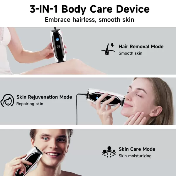 JOVS Laser Hair Removal 37F Painless Hair Removal Device with Sapphire IceCooling 3 in 1 Hair Removal ampamp Skin Rejuvenation for Women and Men 8 Modes Skin Care for Whole Body Touch Screen White