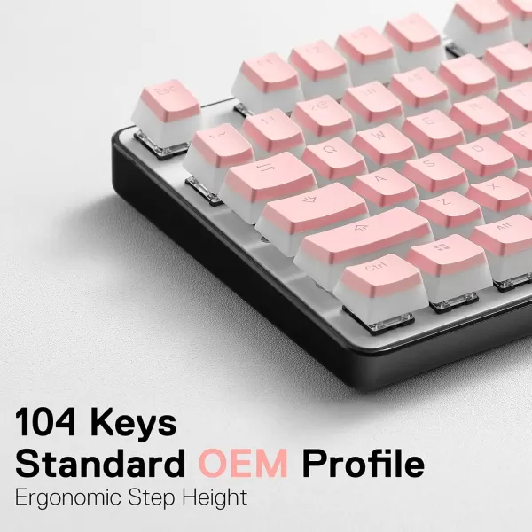 Redragon A130 Black Pudding Keycaps 104 Keys Standard Doubleshot PBT Keycap Set wTranslucent Layer for Mechanical Keyboard OEM Profile English US ANSI LayoutPink
