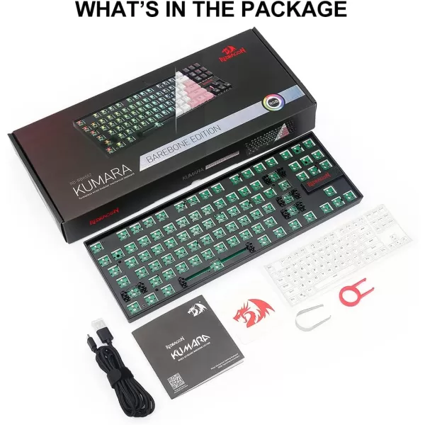 Redragon BBK552 Custom Gaming TKL Mechanical Keyboard Kit  80 87 Keys DIY RGB Fully Modular Keyboard  USB Wired Barebones Tenkeyless Keyboard HOT SWAPPABLE 3pin5pin Switch BlackTKL  87 Keys