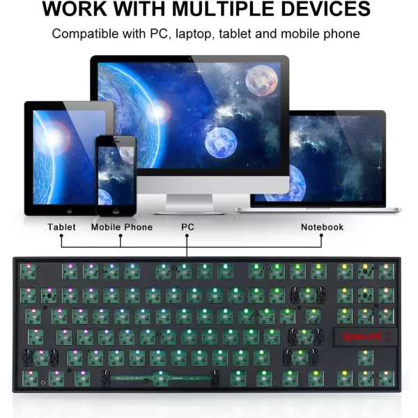 Redragon BBK552 Custom Gaming TKL Mechanical Keyboard Kit  80 87 Keys DIY RGB Fully Modular Keyboard  USB Wired Barebones Tenkeyless Keyboard HOT SWAPPABLE 3pin5pin Switch BlackTKL  87 Keys