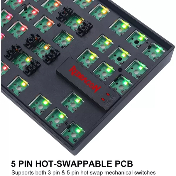 Redragon BBK552 Custom Gaming TKL Mechanical Keyboard Kit  80 87 Keys DIY RGB Fully Modular Keyboard  USB Wired Barebones Tenkeyless Keyboard HOT SWAPPABLE 3pin5pin Switch BlackTKL  87 Keys