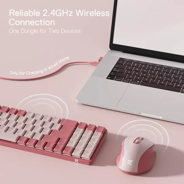 Redragon BS8772 Wireless Keyboard and Mouse Combo 75 78 Keys 24Ghz Wireless LowProfile Mechanical Keyboard wRechargeable Battery Single Blue Blacklight 2400 DPI Ergonomic MouseBean Red
