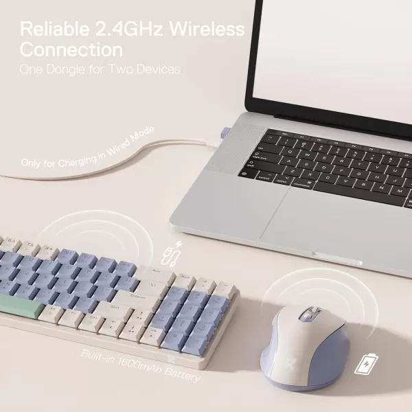 Redragon BS8772 Wireless Keyboard and Mouse Combo 75 78 Keys 24Ghz Wireless LowProfile Mechanical Keyboard wRechargeable Battery Single Blue Blacklight 2400 DPI Ergonomic MouseLollipop Blue