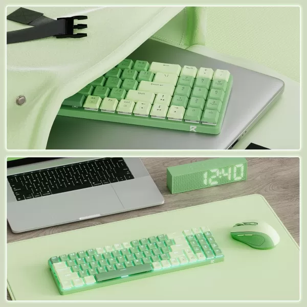 Redragon BS8772 Wireless Keyboard and Mouse Combo 75 78 Keys 24Ghz Wireless LowProfile Mechanical Keyboard wRechargeable Battery Single Blue Blacklight 2400 DPI Ergonomic MouseHerb Green