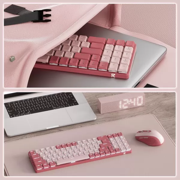 Redragon BS8772 Wireless Keyboard and Mouse Combo 75 78 Keys 24Ghz Wireless LowProfile Mechanical Keyboard wRechargeable Battery Single Blue Blacklight 2400 DPI Ergonomic MouseBean Red