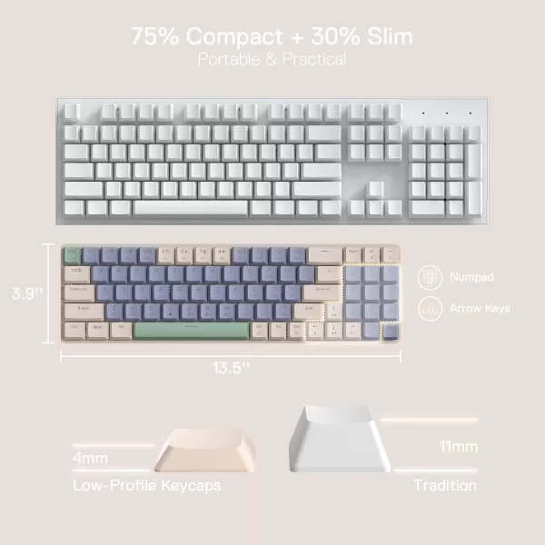 Redragon BS8772 Wireless Keyboard and Mouse Combo 75 78 Keys 24Ghz Wireless LowProfile Mechanical Keyboard wRechargeable Battery Single Blue Blacklight 2400 DPI Ergonomic MouseLollipop Blue