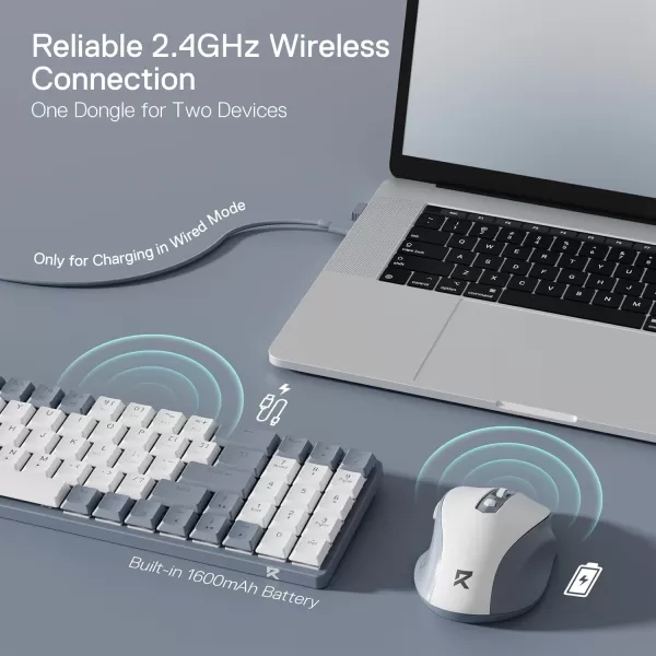 Redragon BS8772 Wireless Keyboard and Mouse Combo 75 78 Keys 24Ghz Wireless LowProfile Mechanical Keyboard wRechargeable Battery Single Blue Blacklight 2400 DPI Ergonomic MouseAsh Grey
