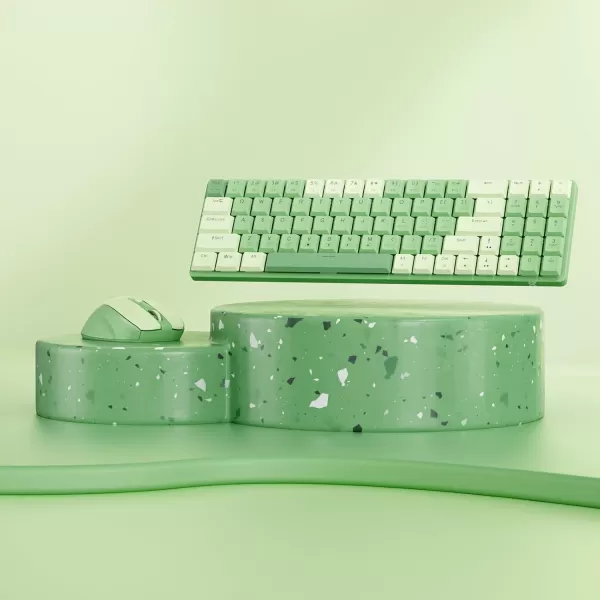 Redragon BS8772 Wireless Keyboard and Mouse Combo 75 78 Keys 24Ghz Wireless LowProfile Mechanical Keyboard wRechargeable Battery Single Blue Blacklight 2400 DPI Ergonomic MouseHerb Green