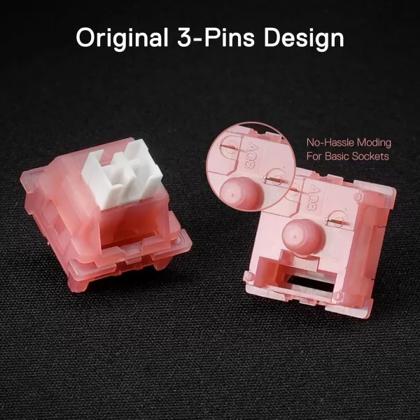 Redragon Carnation A120 Soft Tactile Mechanical Switch 3Pin Plate Mounted Quiet Tactile Equivalent HotSwappable DIY Keyboard Switch Mod 50 Million Click70 pcs Switches Keycap  Switch PullerRose  Silent Linear
